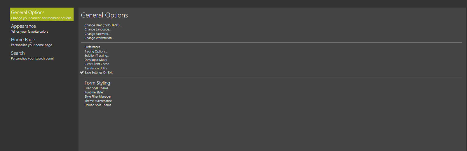 General Options with the Change Password button